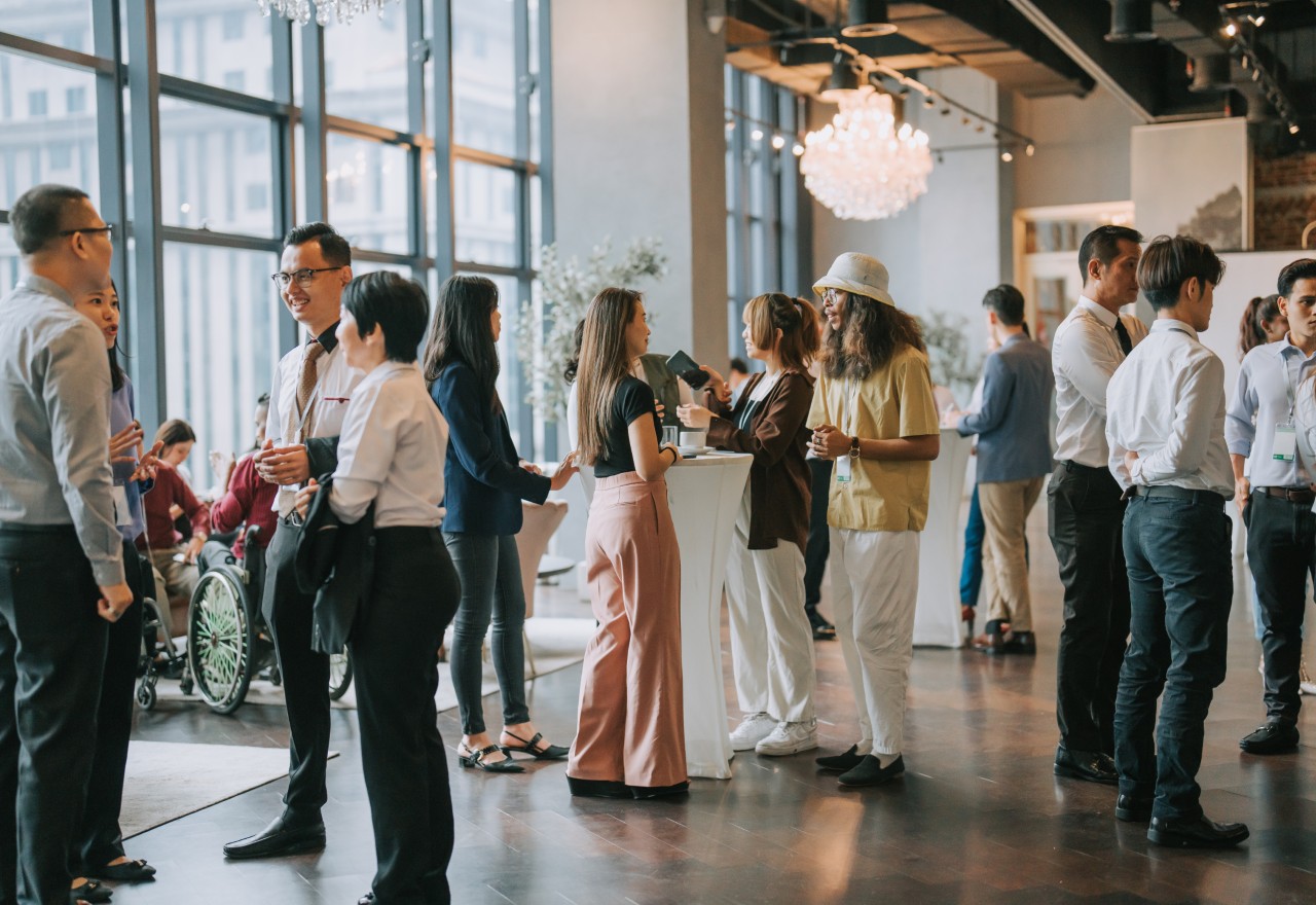 Business networking event with diverse attendees