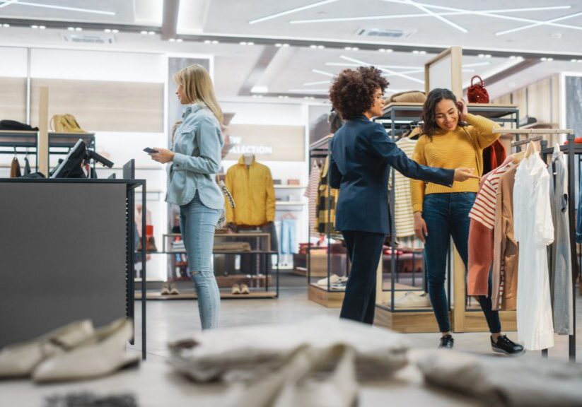 Women shopping for clothes in store